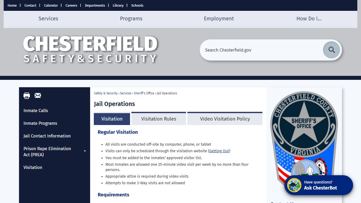 Jail Operations | Chesterfield County, VA