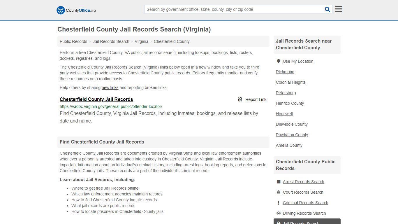 Jail Records Search - Chesterfield County, VA (Jail ...