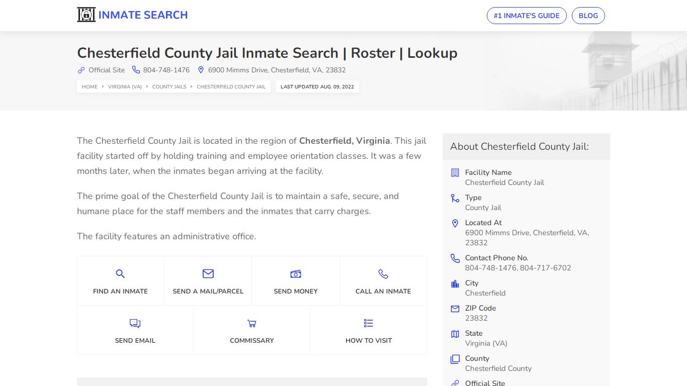 Chesterfield County Jail Inmate Search | Roster | Lookup